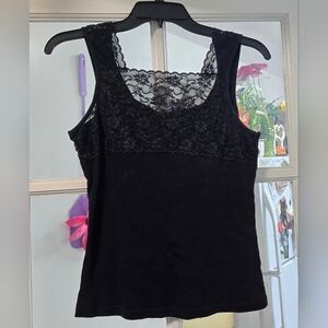 Maurices Womens Black Eyelet Lace Sleeveless Tank Top Shirt Size Small Vintage